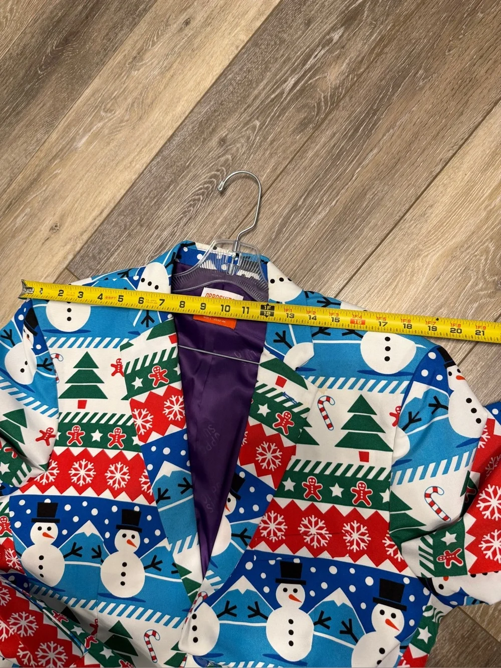 OppoSuits Blue, Red, Green & White Festive Snowman Blazer